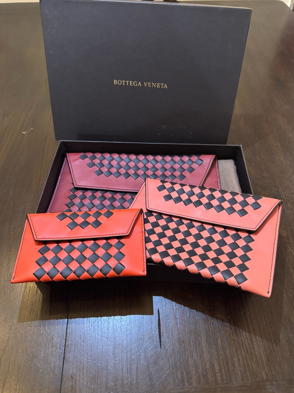 Bottega Veneta Leather Intrecciato Envelope Card Holders Set (3)